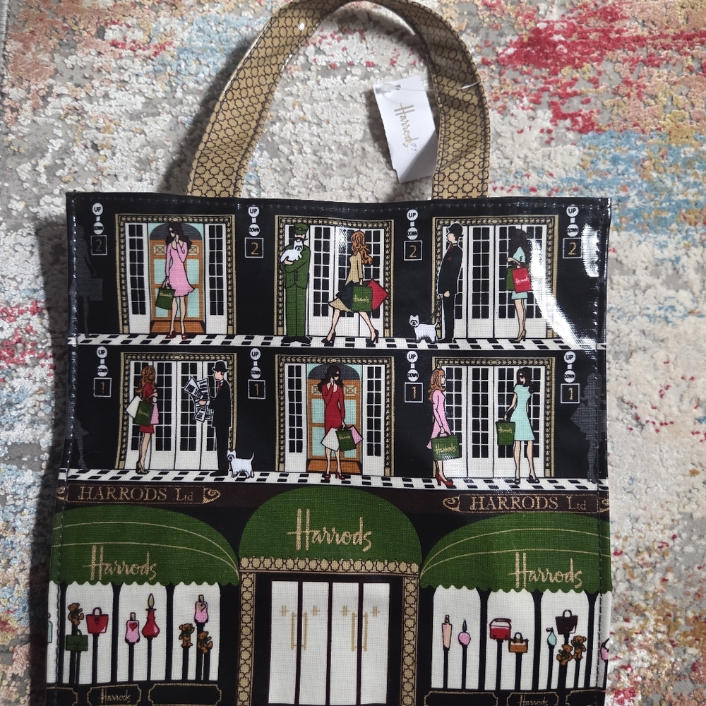 Harrods Rare New With Tag Elevators Storefront Multicolor Glossy 10" Tote Bag